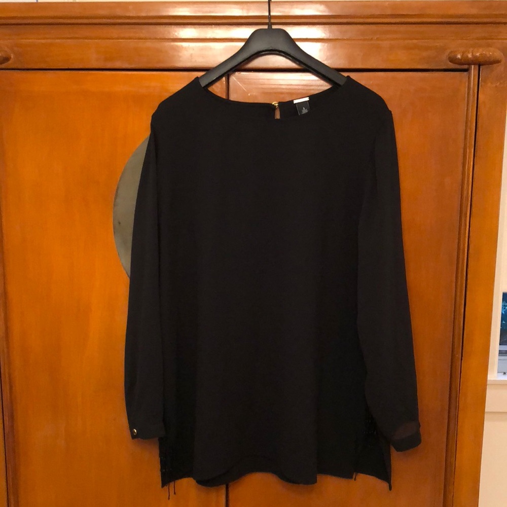 Long sleeve black blouse with side beading